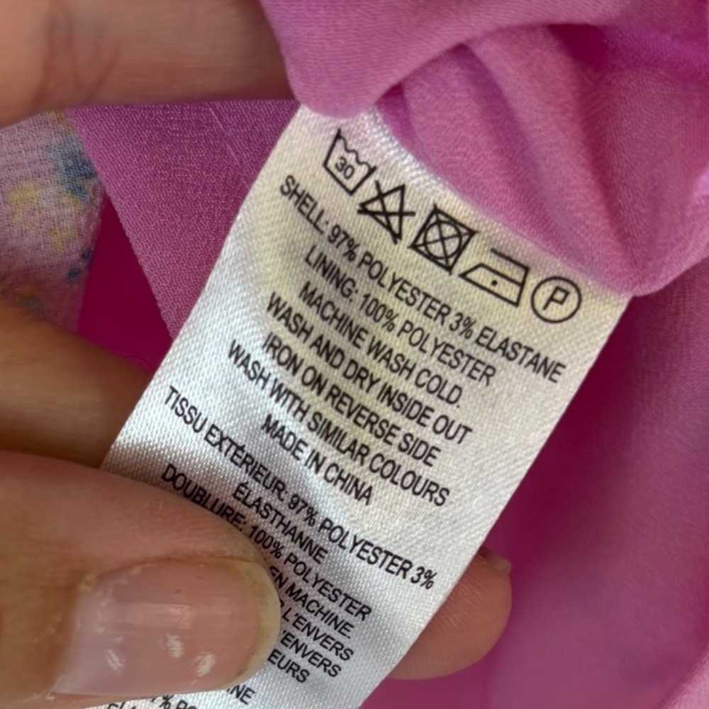 French Connection Pink Floral Smocked Mini Dress Ruffle Hem Size 4 XS - Picture 3 of 4